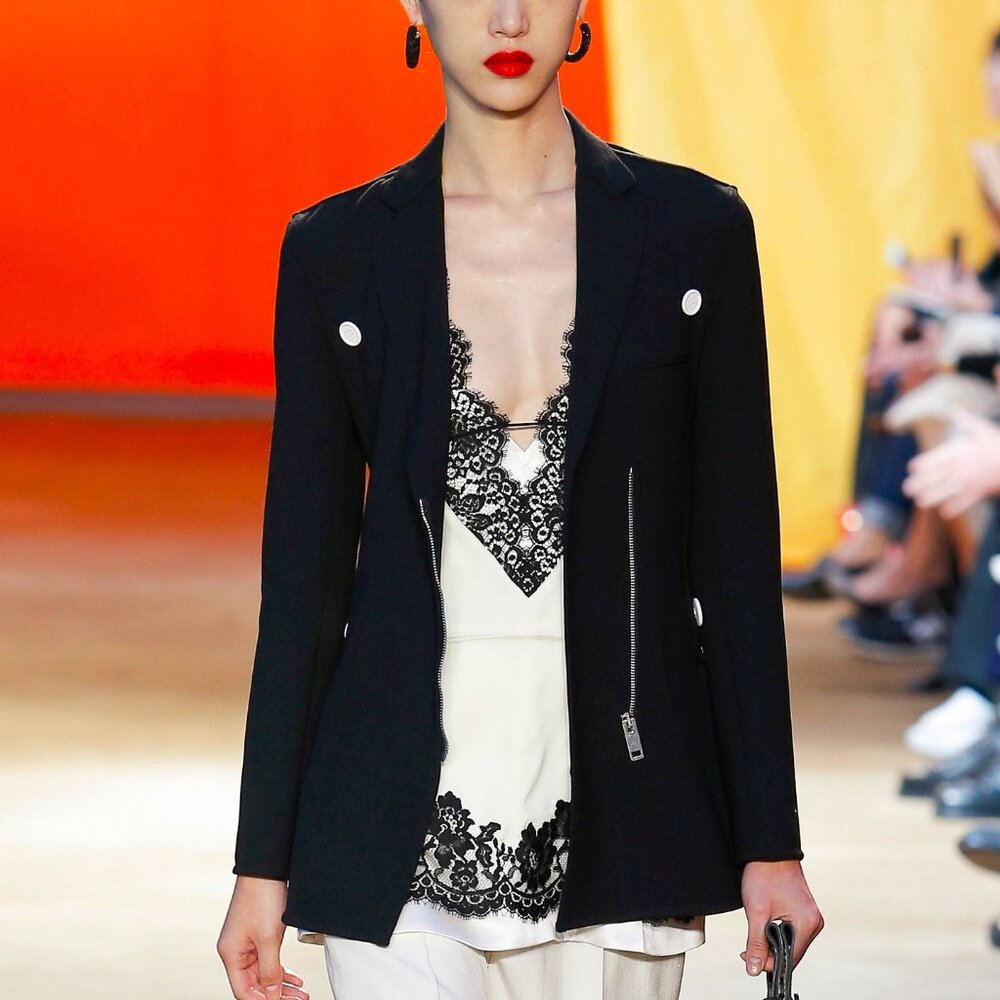 Celine SS/16 Runway Black Wool Crepe White-Button Zip Blazer